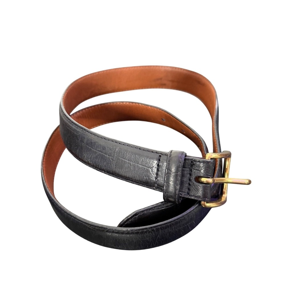 Italian Croc Embossed Black Leather Belt Gold Buckle Men Size 36 Work Casual